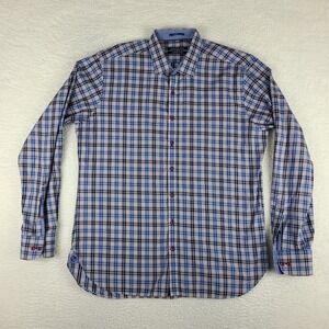 Hammer Made Dress Shirt Mens 16.5 / 42 Blue‎ Black Red Italian Fabric Button Up